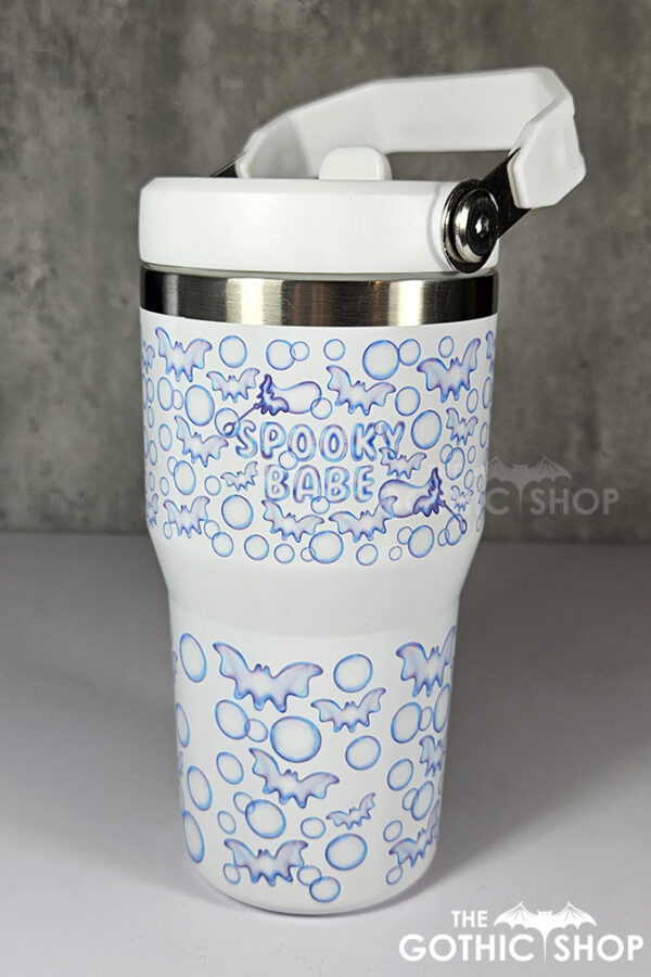 bat bubbles spooky babe gothic print 20oz travel tumbler