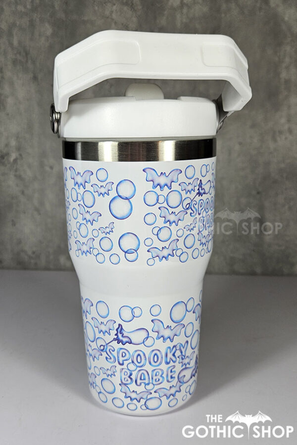 bat bubbles spooky babe gothic print 20oz travel tumbler