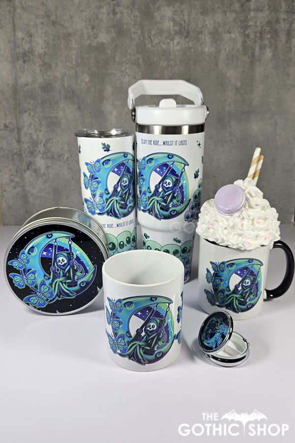 grim reaper on moon swing enjoy the ride 30oz gothic travel tumbler