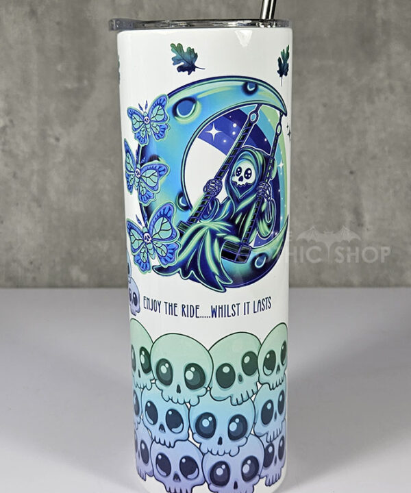 grim reaper on moon swing enjoy the ride 20oz straight tumbler