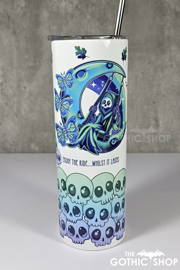 grim reaper on moon swing enjoy the ride 20oz straight tumbler