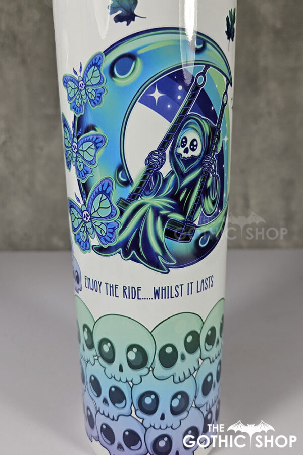 grim reaper on moon swing enjoy the ride 20oz straight tumbler