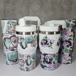 wicked pink & green roses gothic print 20oz travel tumbler