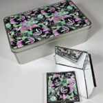 wicked pink & green roses gothic slim silver square compact mirror