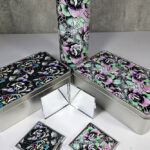 wicked pink & green roses gothic slim silver square compact mirror