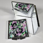 wicked pink & green roses gothic slim silver square compact mirror