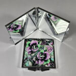 wicked pink & green roses gothic slim silver square compact mirror