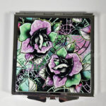wicked pink & green roses gothic slim silver square compact mirror
