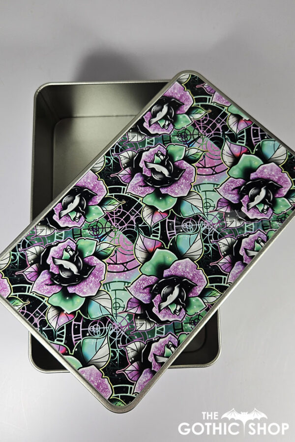wicked pink & green roses gothic keepsake rectangular tin