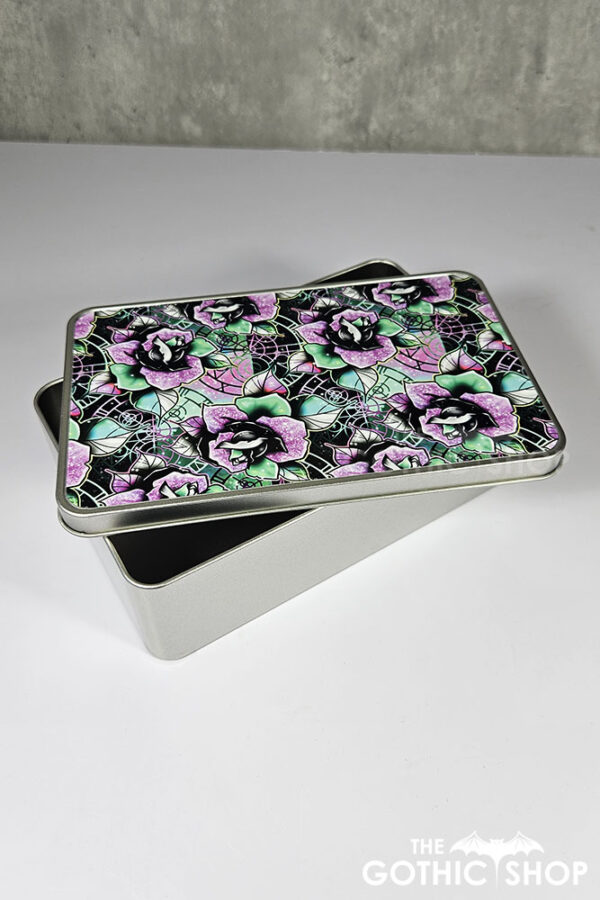 wicked pink & green roses gothic keepsake rectangular tin