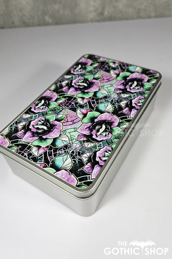 wicked pink & green roses gothic keepsake rectangular tin