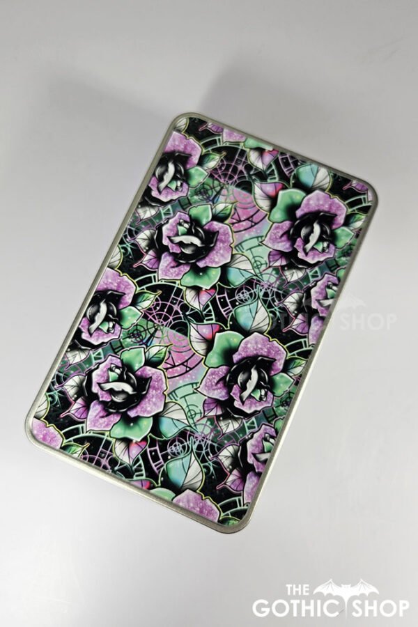 wicked pink & green roses gothic keepsake rectangular tin