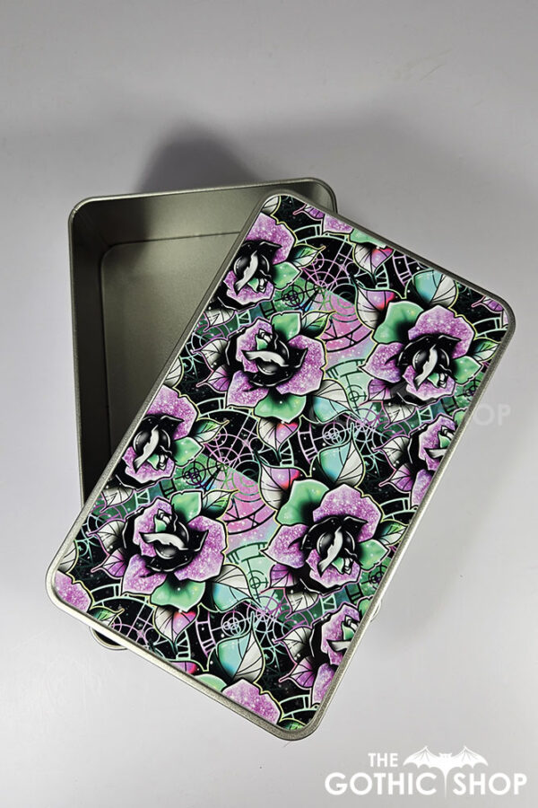 wicked pink & green roses gothic keepsake rectangular tin