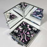emo skull & cobweb pink bows gothic slim silver square compact mirror