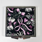 emo skull & cobweb pink bows gothic slim silver square compact mirror