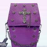 metal cross small purple gothic crossbody coffin bag by gothx