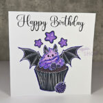 purple berry bat cupcake happy birthday gothic greetings card