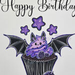 purple berry bat cupcake happy birthday gothic greetings card