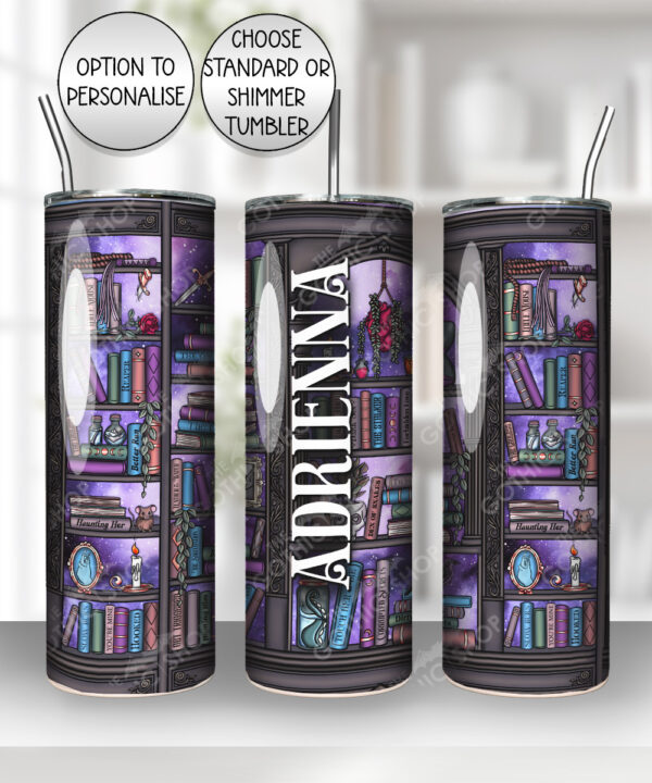 dark romance oddities library bookcase purple galaxy gothic 20oz straight tumbler