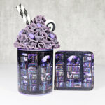 dark romance oddities library bookcase purple galaxy gothic square glossy coaster