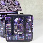 dark romance oddities library bookcase purple galaxy gothic square glossy coaster