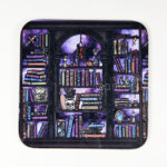 dark romance oddities library bookcase purple galaxy gothic square glossy coaster