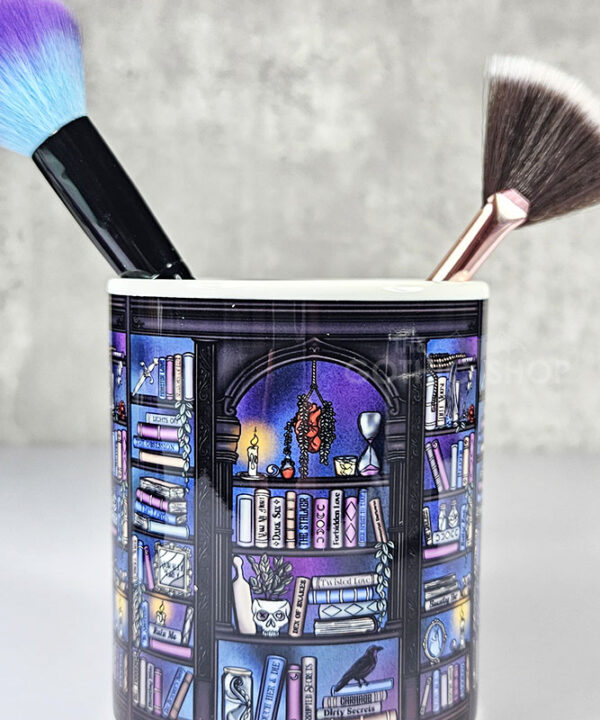 dark romance oddities library bookcase ombre blue purple pen or makeup brush pot