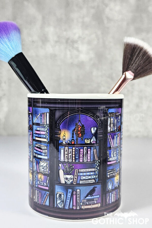 dark romance oddities library bookcase ombre blue purple pen or makeup brush pot