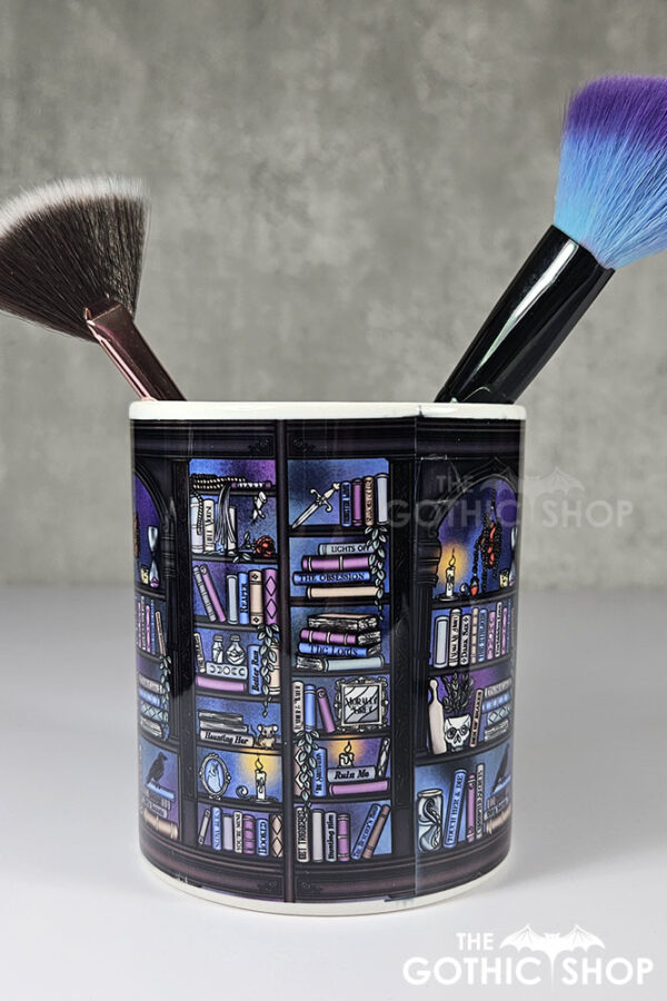 dark romance oddities library bookcase ombre blue purple pen or makeup brush pot