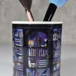 dark romance oddities library bookcase ombre blue purple pen or makeup brush pot