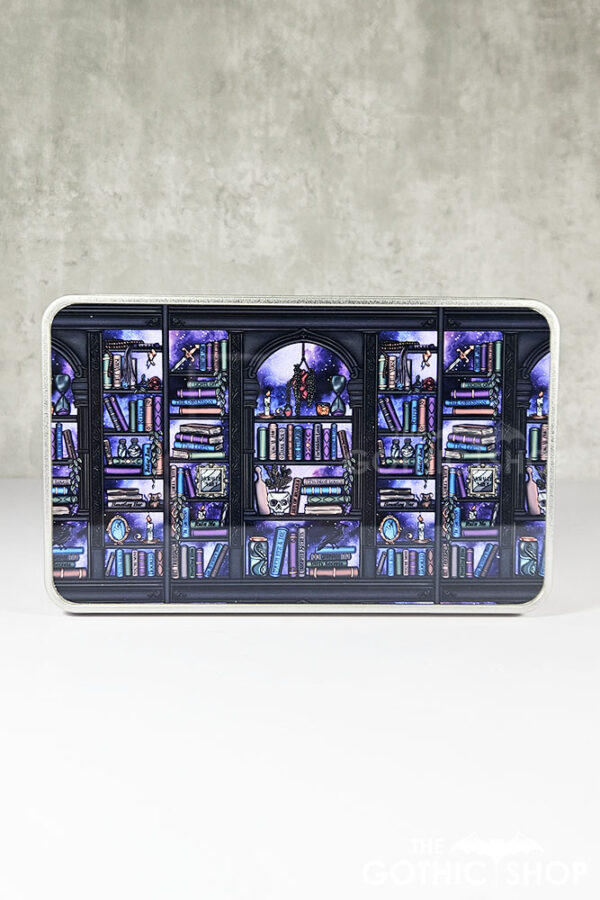 dark romance oddities library bookcase purple galaxy gothic rectangular tin