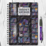 dark romance oddities library bookcase ombre blue purple a5 notebook journal