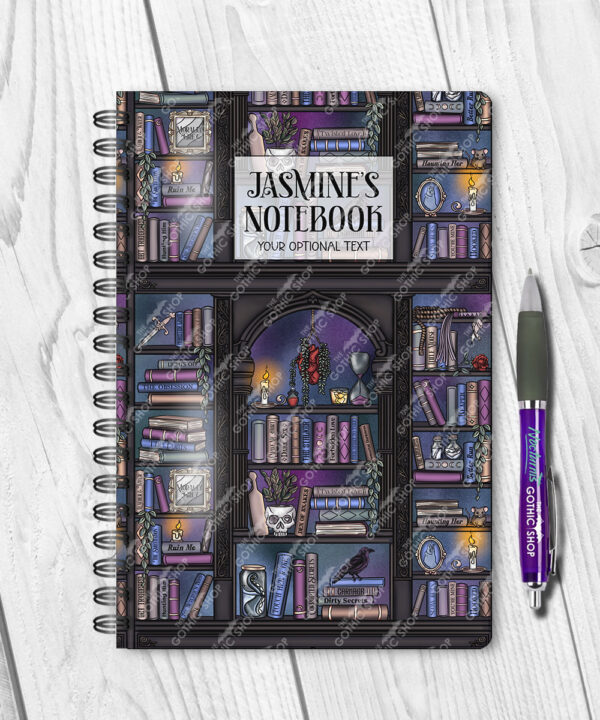 dark romance oddities library bookcase ombre blue purple a5 notebook journal
