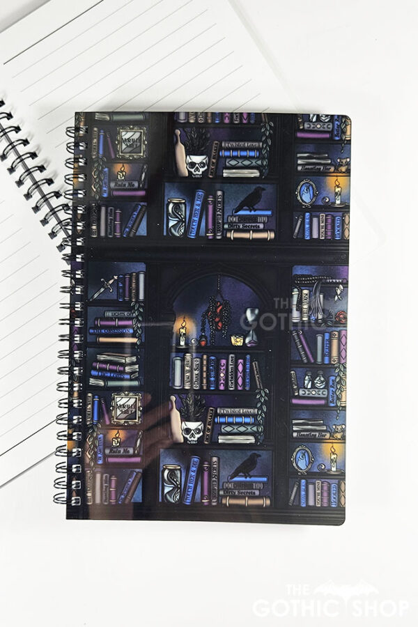 dark romance oddities library bookcase ombre blue purple a5 notebook journal