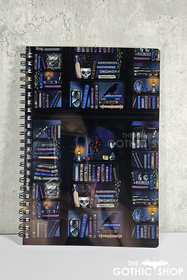 dark romance oddities library bookcase ombre blue purple a5 notebook journal