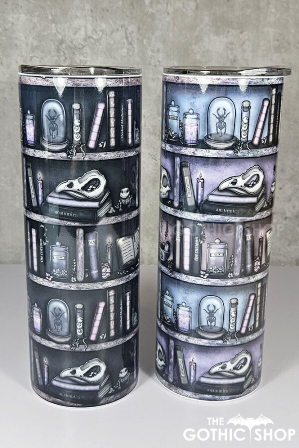 witchy curios rustic grey bookshelves gothic 20oz straight tumbler