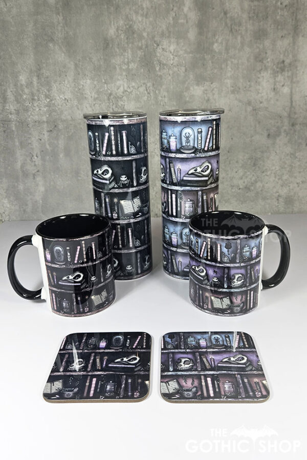 witchy curios rustic grey bookshelves gothic 20oz straight tumbler
