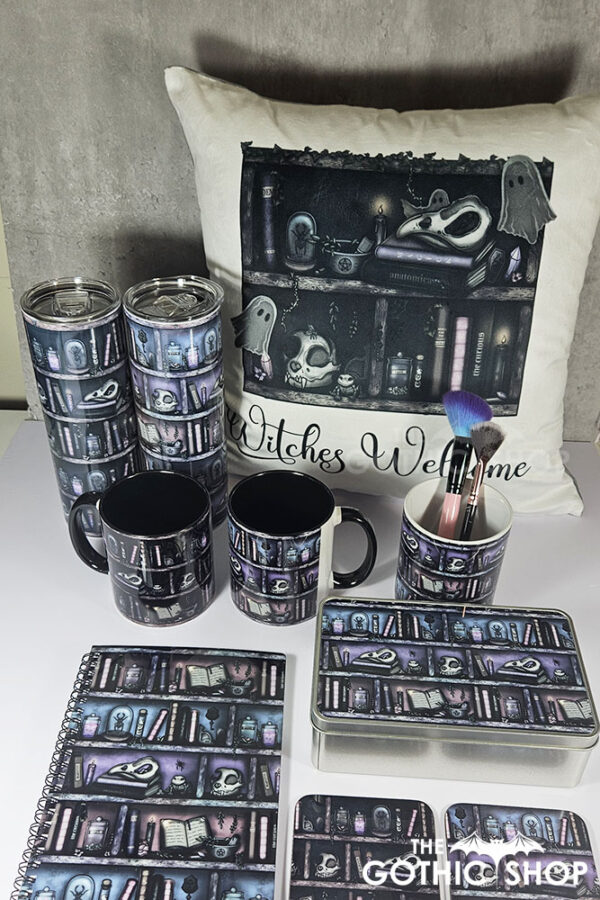 witchy curios rustic grey bookshelves gothic 20oz straight tumbler