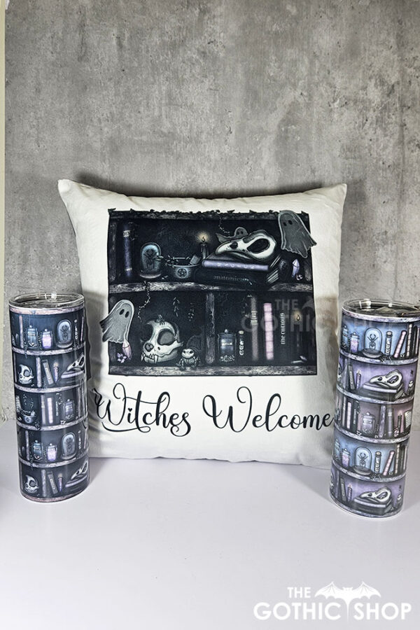 witchy curios rustic grey bookshelves gothic 20oz straight tumbler
