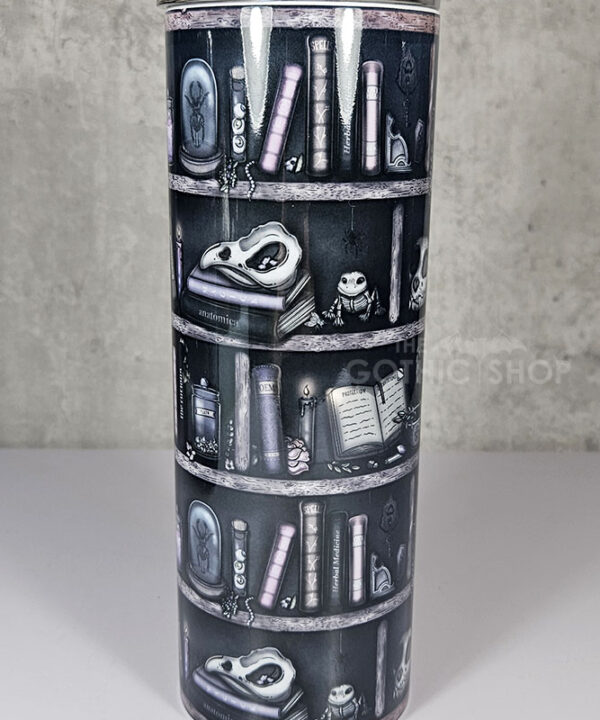 witchy curios rustic grey bookshelves gothic 20oz straight tumbler