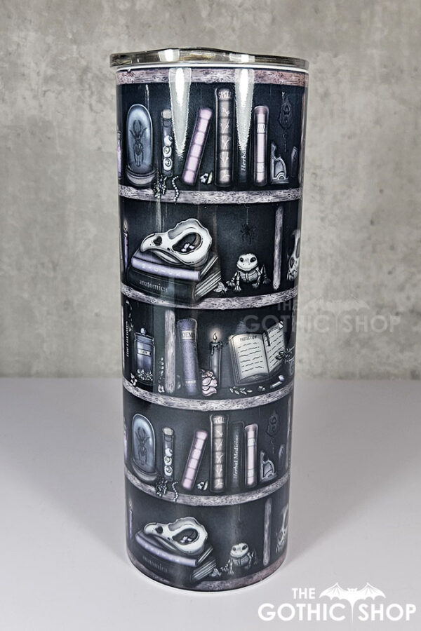 witchy curios rustic grey bookshelves gothic 20oz straight tumbler