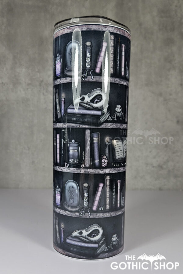 witchy curios rustic grey bookshelves gothic 20oz straight tumbler