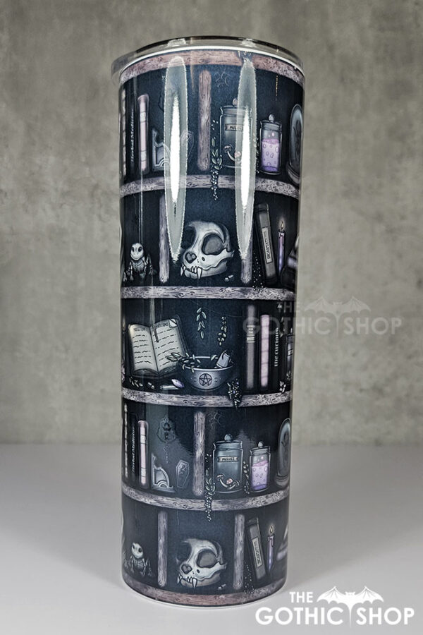 witchy curios rustic grey bookshelves gothic 20oz straight tumbler