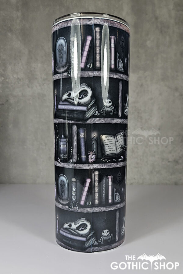 witchy curios rustic grey bookshelves gothic 20oz straight tumbler