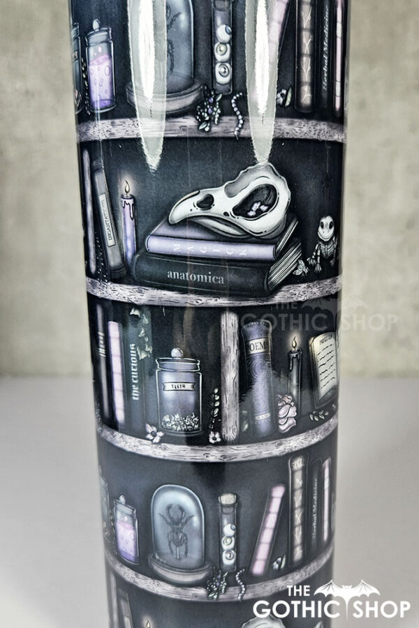 witchy curios rustic grey bookshelves gothic 20oz straight tumbler