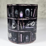 witchy curios rustic grey bookshelves ceramic mug