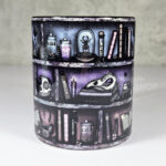 witchy curios rustic grungy colours bookshelves ceramic mug