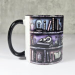 witchy curios rustic grungy colours bookshelves ceramic mug