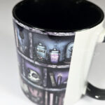 witchy curios rustic grungy colours bookshelves ceramic mug