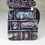 witchy curios rustic grungy colours bookshelves square glossy coaster
